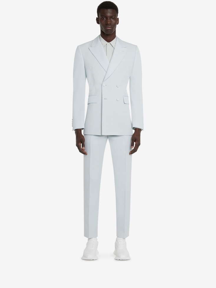 Fashion Alexander McQueen Spring Blue Men's Grain De Poudre Double-Breasted Jacket