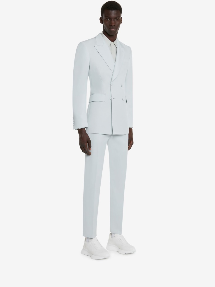 Fashion Alexander McQueen Spring Blue Men's Grain De Poudre Double-Breasted Jacket