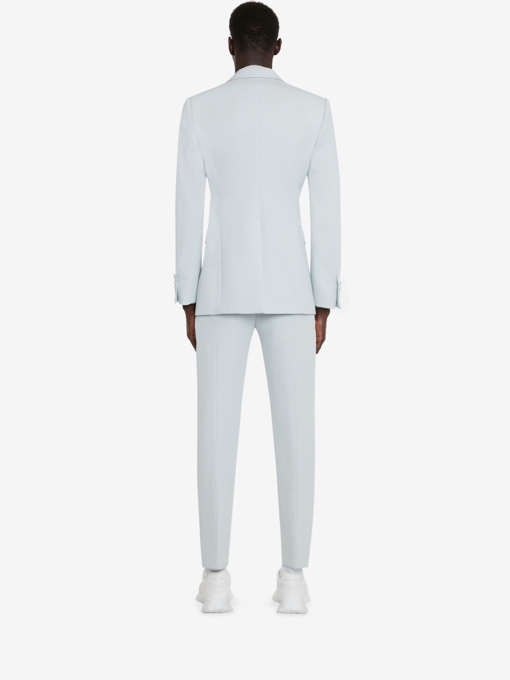 Fashion Alexander McQueen Spring Blue Men's Grain De Poudre Double-Breasted Jacket