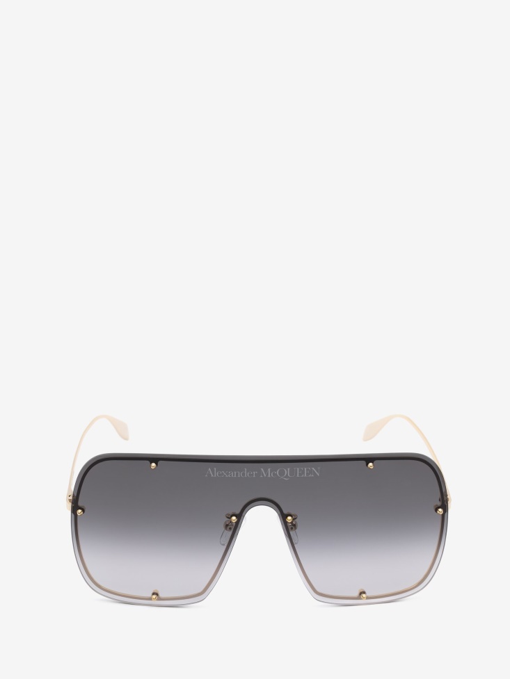Fashion Alexander McQueen Studs Structure Mask Sunglasses Gold