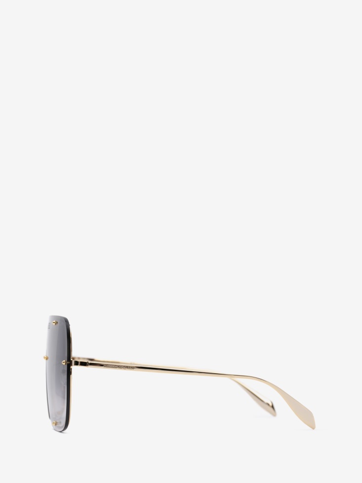 Fashion Alexander McQueen Studs Structure Mask Sunglasses Gold