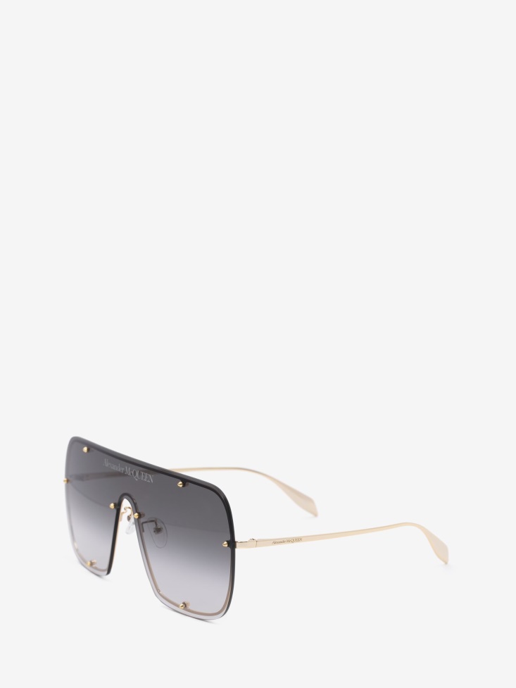 Fashion Alexander McQueen Studs Structure Mask Sunglasses Gold