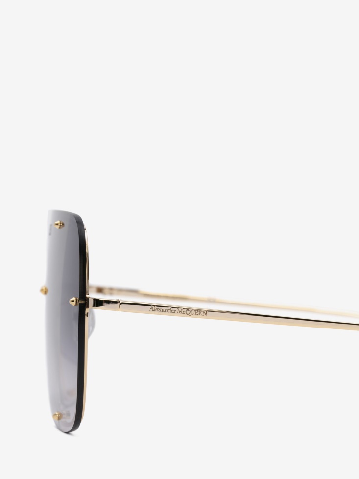 Fashion Alexander McQueen Studs Structure Mask Sunglasses Gold
