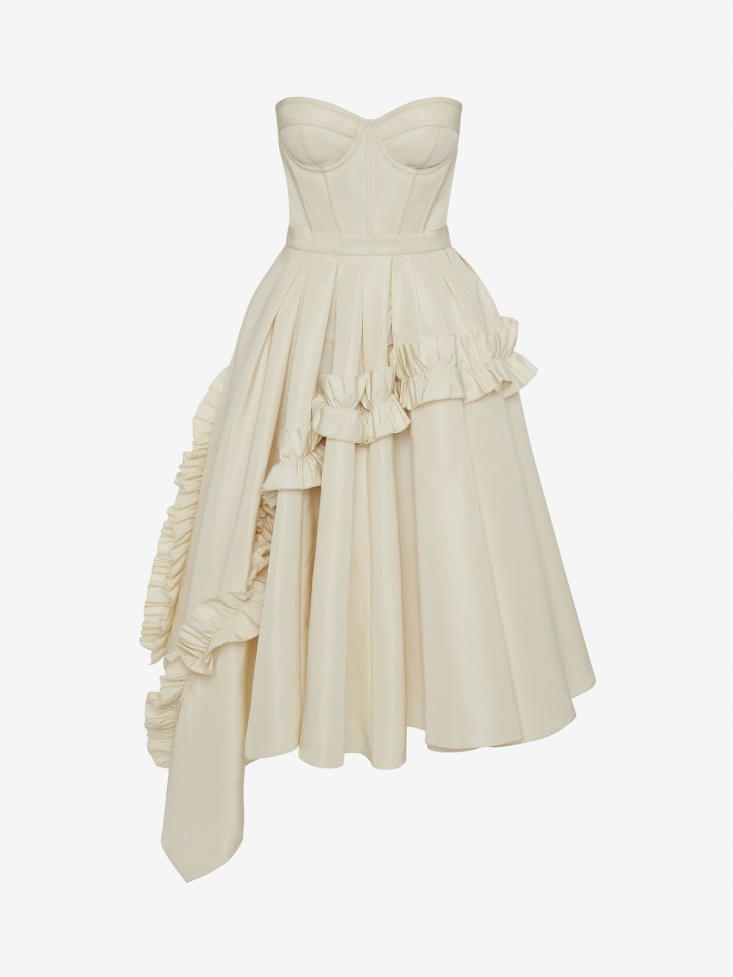Women's Asymmetric Bustier Midi Dress Calico Fashion Alexander McQueen