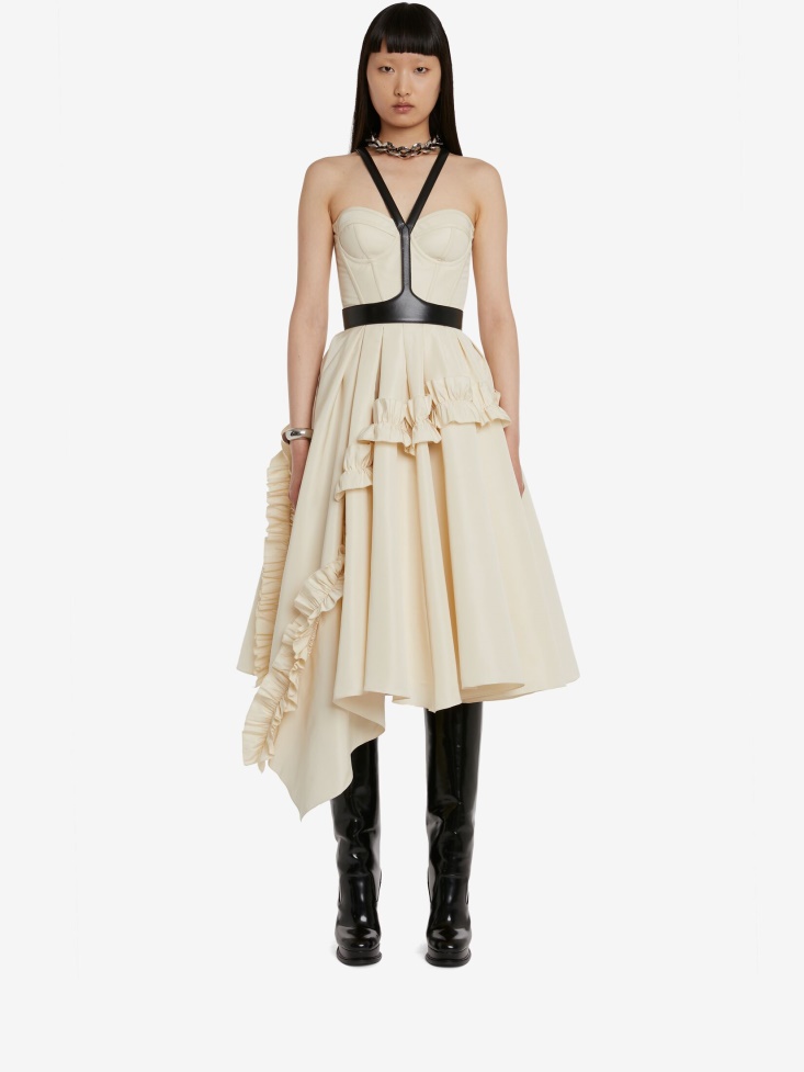 Women's Asymmetric Bustier Midi Dress Calico Fashion Alexander McQueen