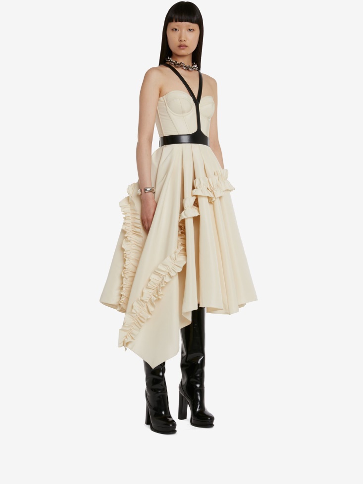 Women's Asymmetric Bustier Midi Dress Calico Fashion Alexander McQueen