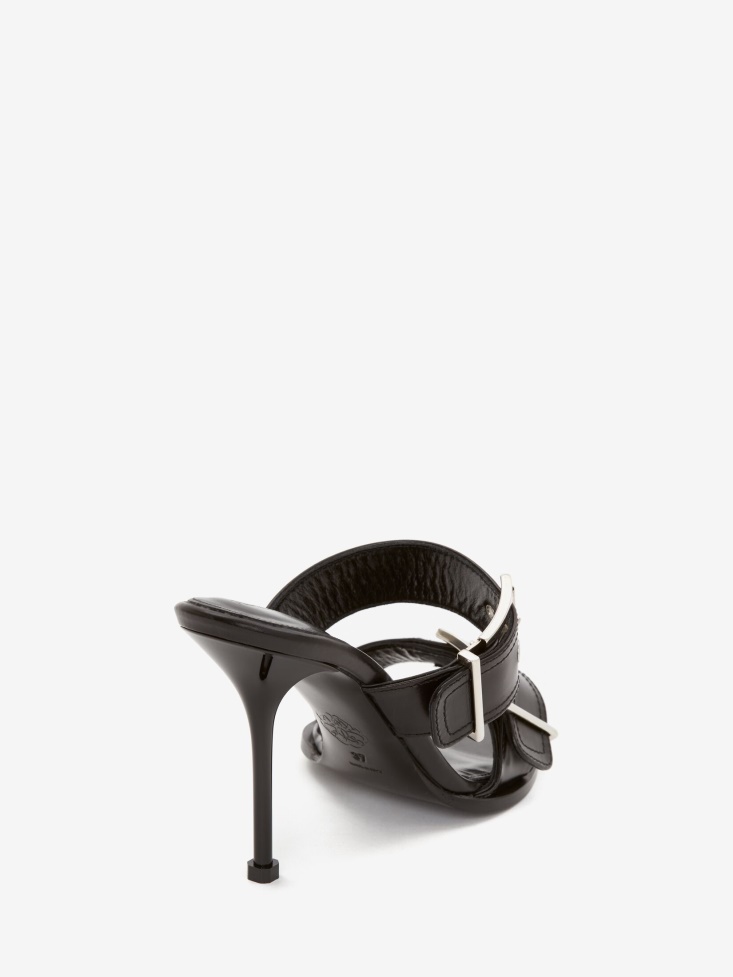 Black/Silver Women's Double Buckle Punk Mule Fashion Alexander McQueen
