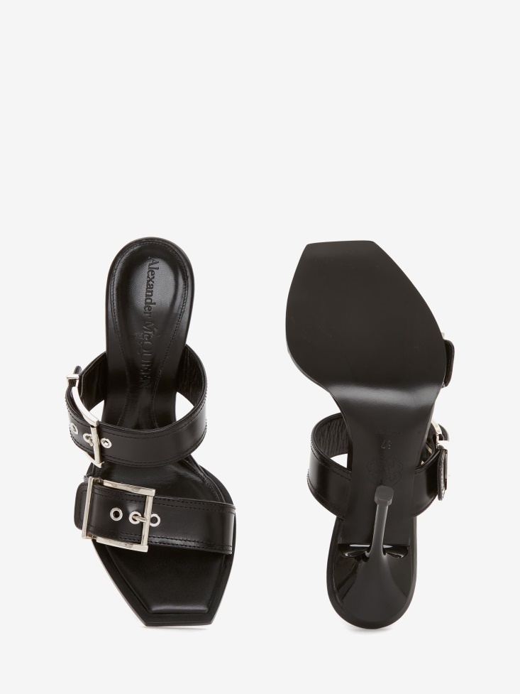 Black/Silver Women's Double Buckle Punk Mule Fashion Alexander McQueen