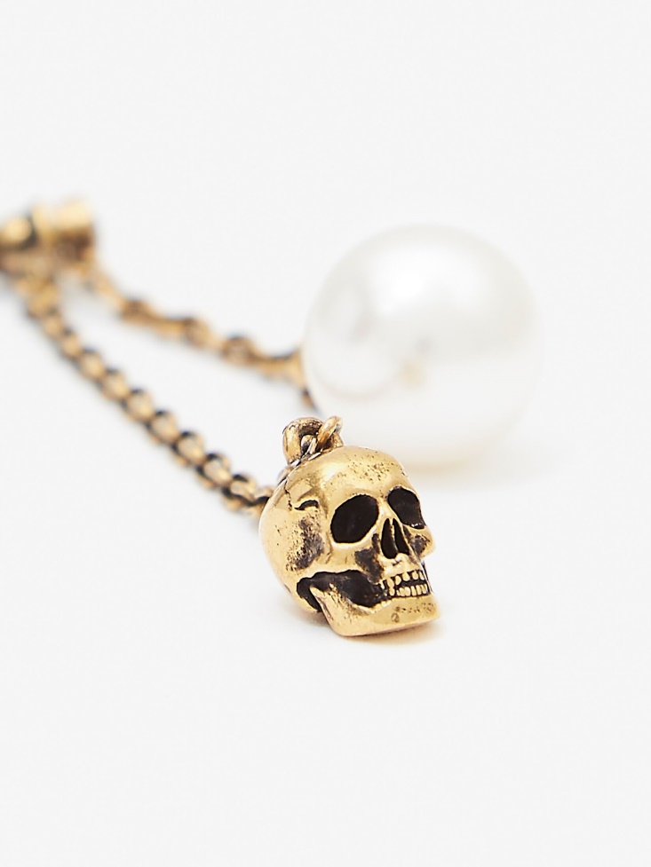 Antique Gold Fashion Alexander McQueen Women's Pearl-Like Skull Chain Drop Earring