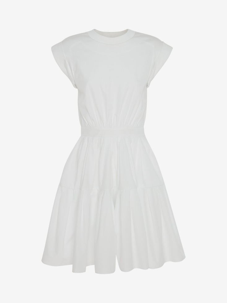 Optical White Women's Hybrid Gathered Mini Dress Fashion Alexander McQueen