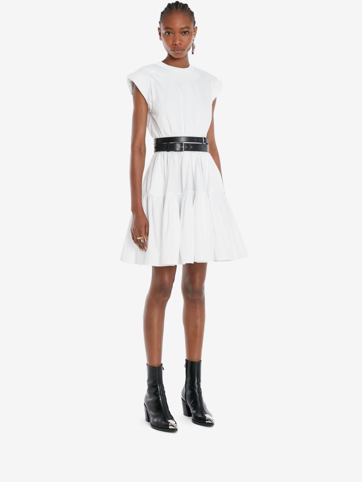 Optical White Women's Hybrid Gathered Mini Dress Fashion Alexander McQueen