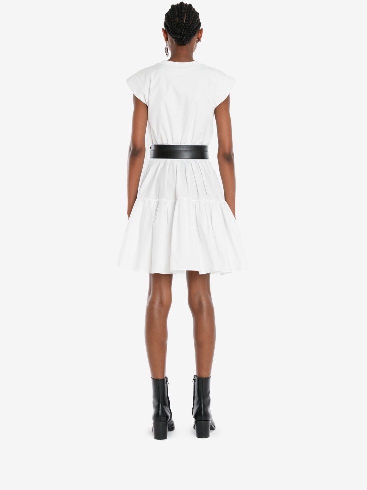 Optical White Women's Hybrid Gathered Mini Dress Fashion Alexander McQueen