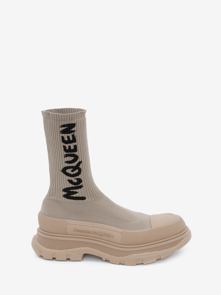 Beige Men's in Graffiti Knit Tread Slick Boot Fashion Alexander McQueen