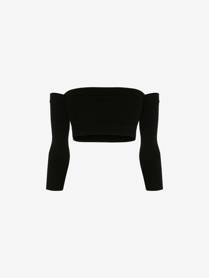 Women's Off-The-Shoulder Knit Top Black Fashion Alexander McQueen
