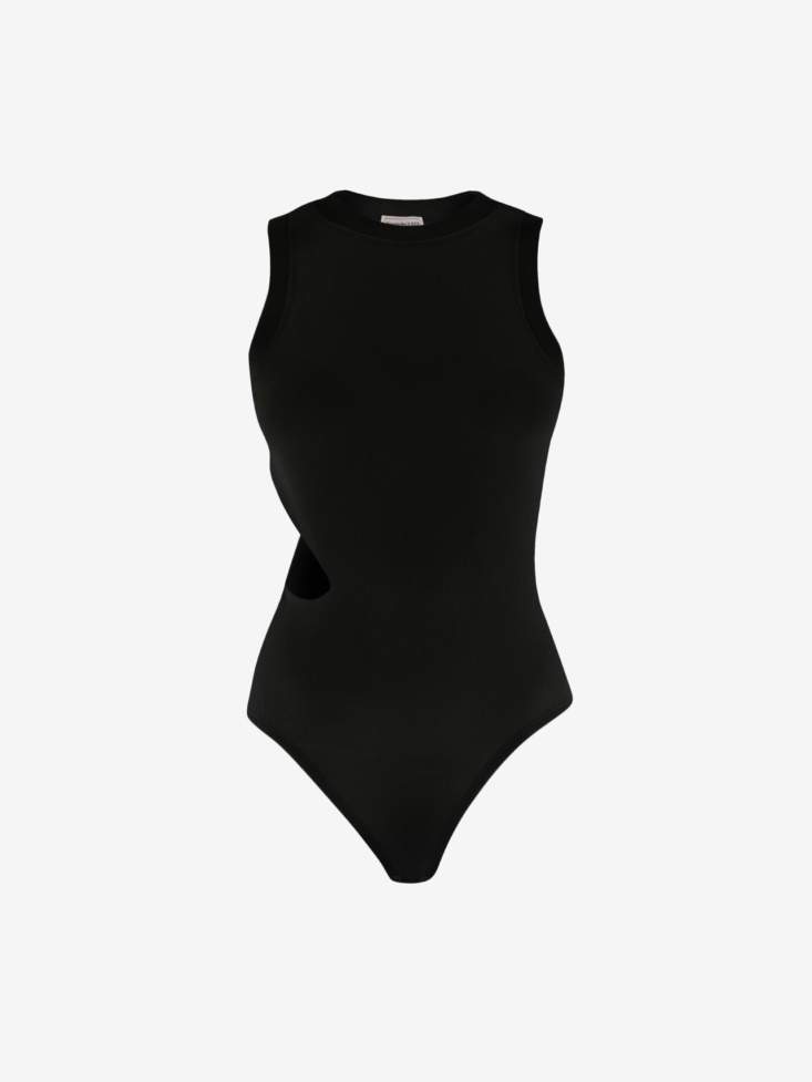 Black Women's Slashed Ribbed Bodysuit Fashion Alexander McQueen