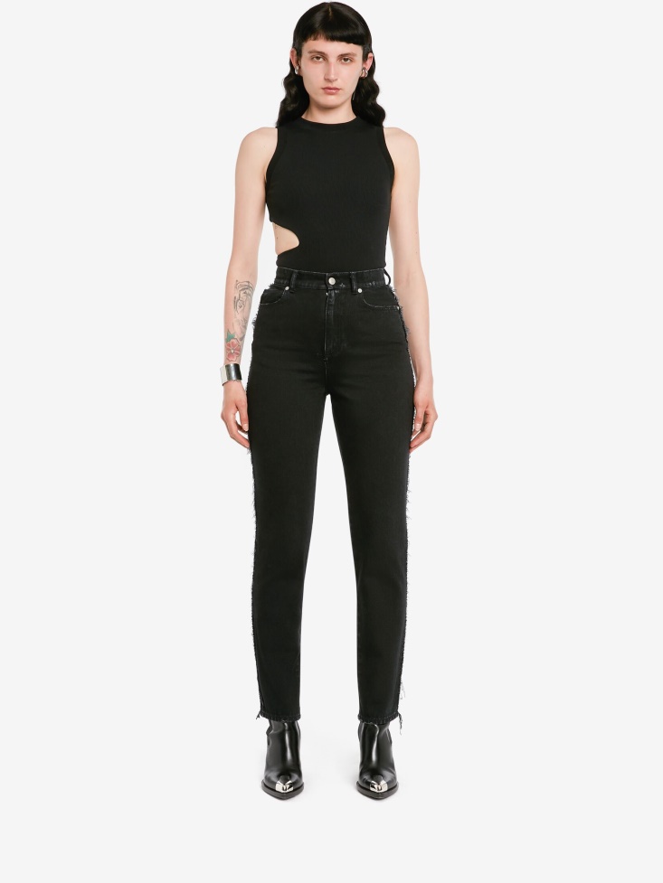 Black Women's Slashed Ribbed Bodysuit Fashion Alexander McQueen