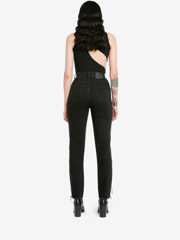 Black Women's Slashed Ribbed Bodysuit Fashion Alexander McQueen