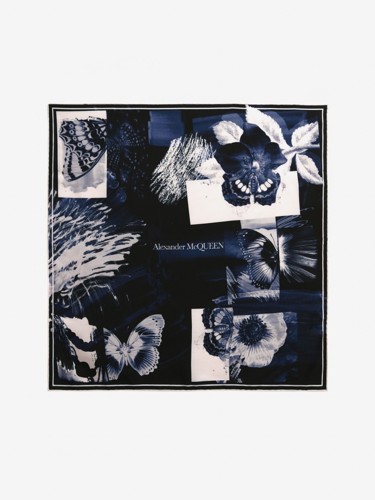 Fashion Alexander McQueen Navy Women's in Notes Bandana Silk Scarf