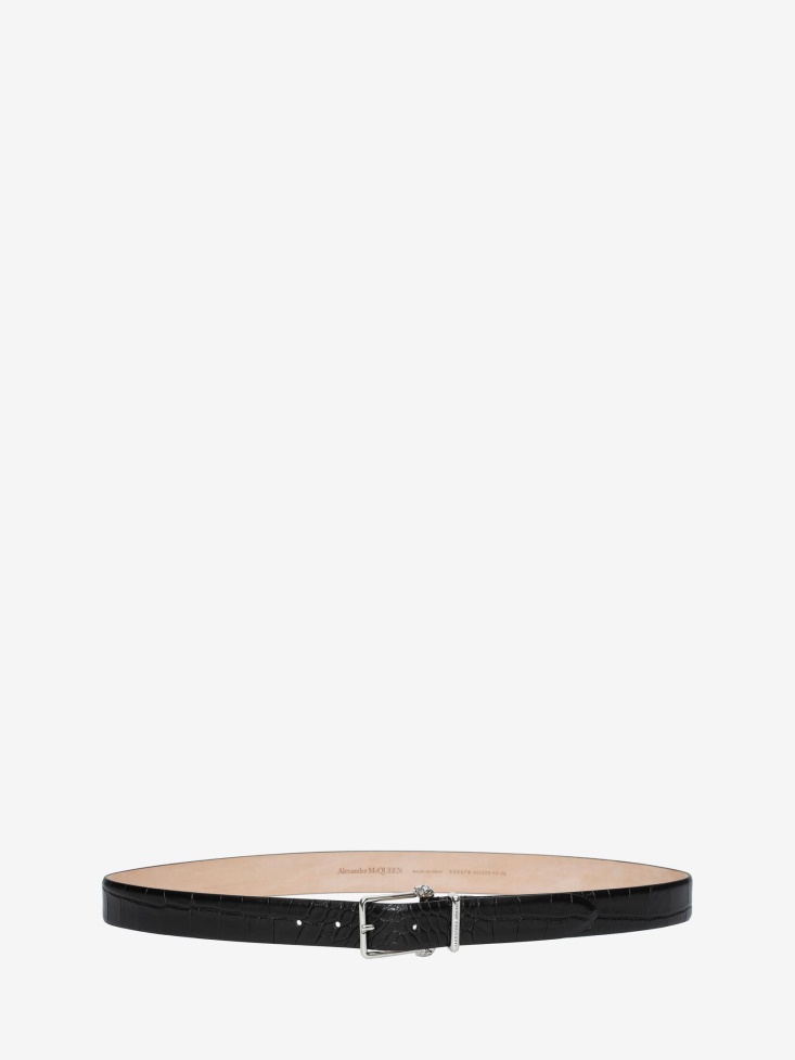 Black Fashion Alexander McQueen Men's Twin Skull Leather Belt