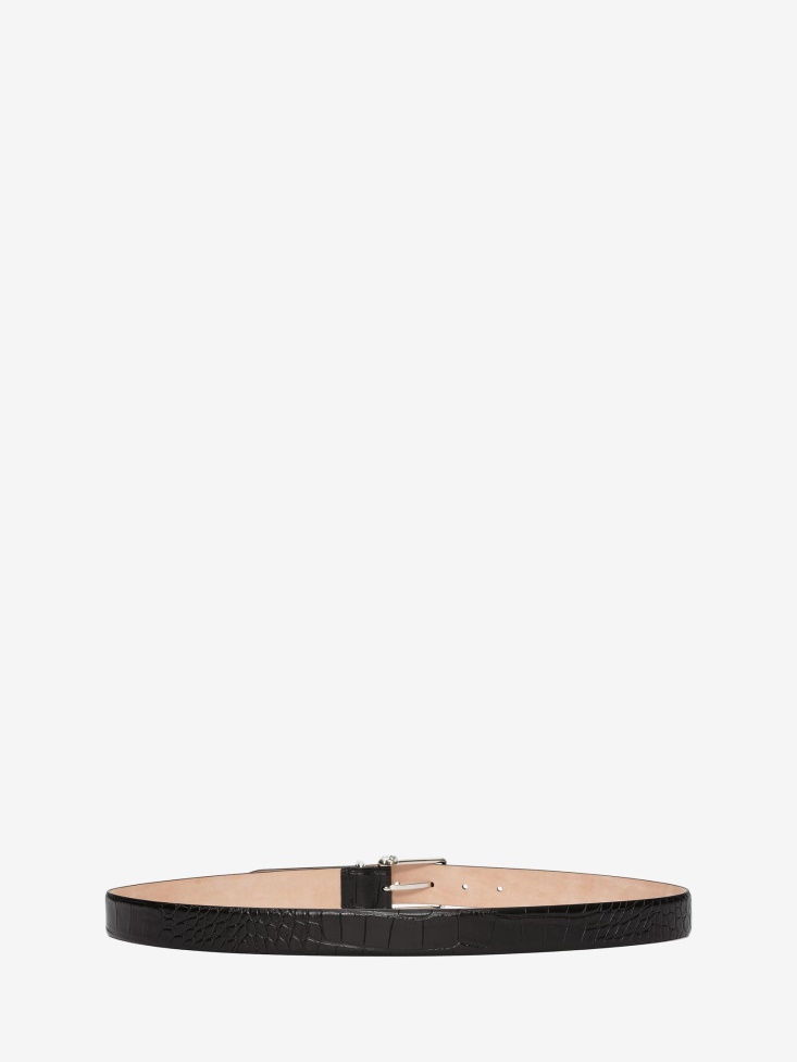 Black Fashion Alexander McQueen Men's Twin Skull Leather Belt