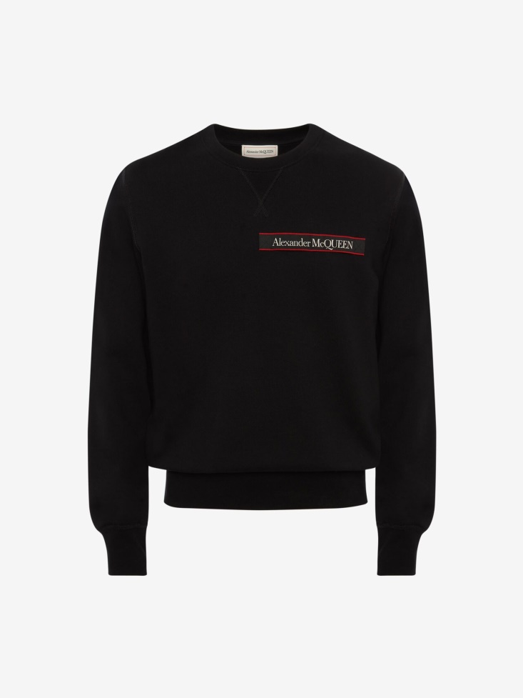 Men's Selvedge Logo Tape Detail Sweatshirt Black Fashion Alexander McQueen