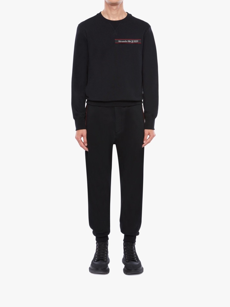 Men's Selvedge Logo Tape Detail Sweatshirt Black Fashion Alexander McQueen