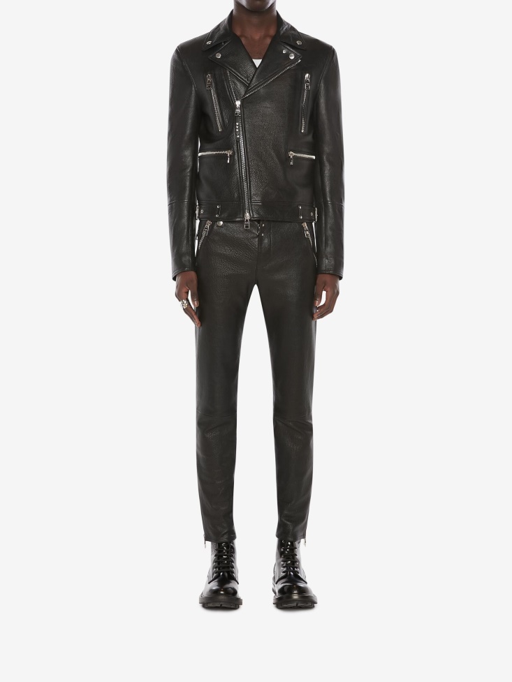 Fashion Alexander McQueen Black Men's in Classic Leather Biker Jacket