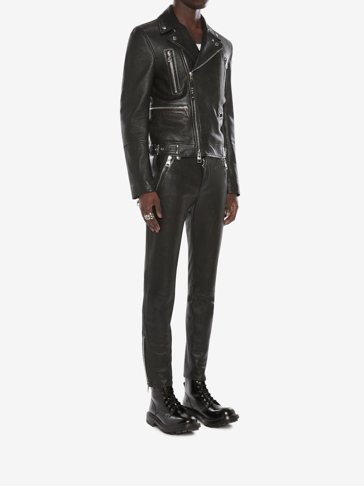 Fashion Alexander McQueen Black Men's in Classic Leather Biker Jacket
