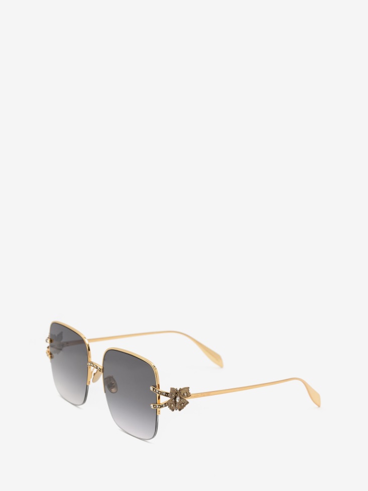 Fashion Alexander McQueen Women's Butterfly Jewelled Sunglasses Gold
