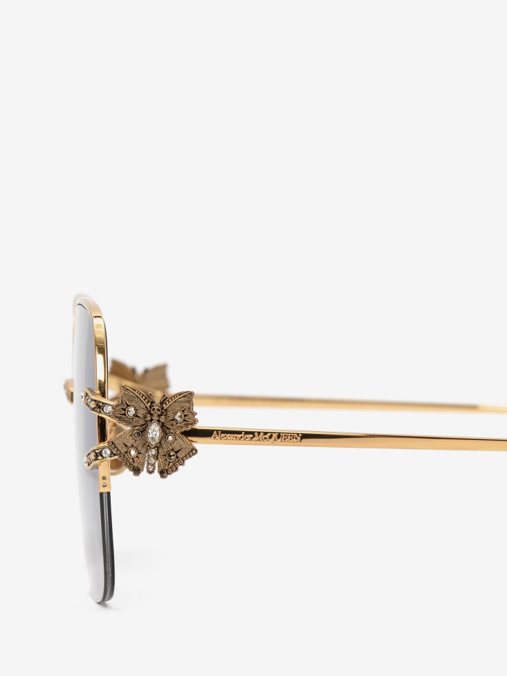 Fashion Alexander McQueen Women's Butterfly Jewelled Sunglasses Gold