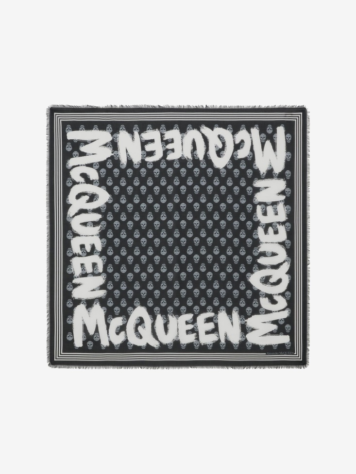 Black/Ivory Fashion Alexander McQueen Men's in Graffiti Biker Scarf