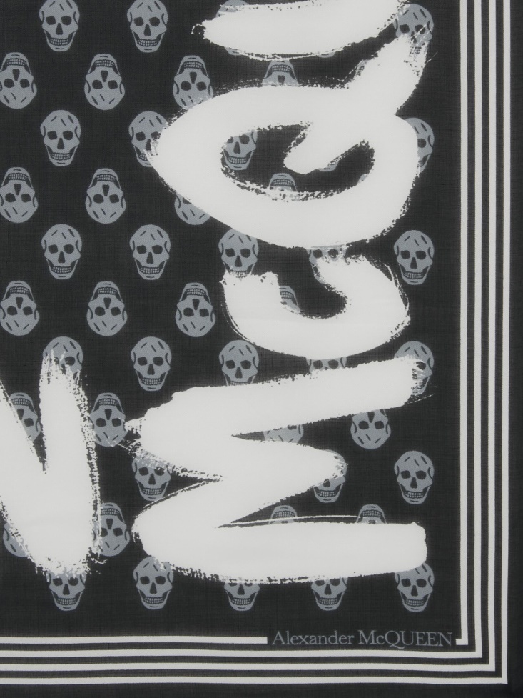 Black/Ivory Fashion Alexander McQueen Men's in Graffiti Biker Scarf