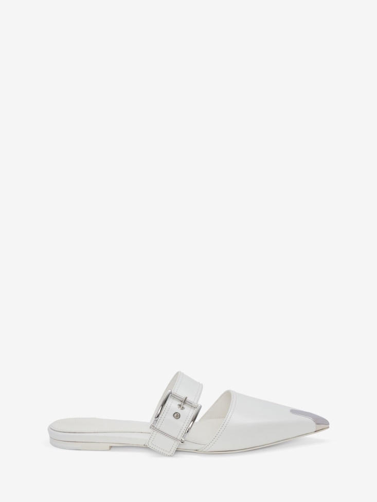 Punk Flat Mule Fashion Alexander McQueen Ivory/Silver