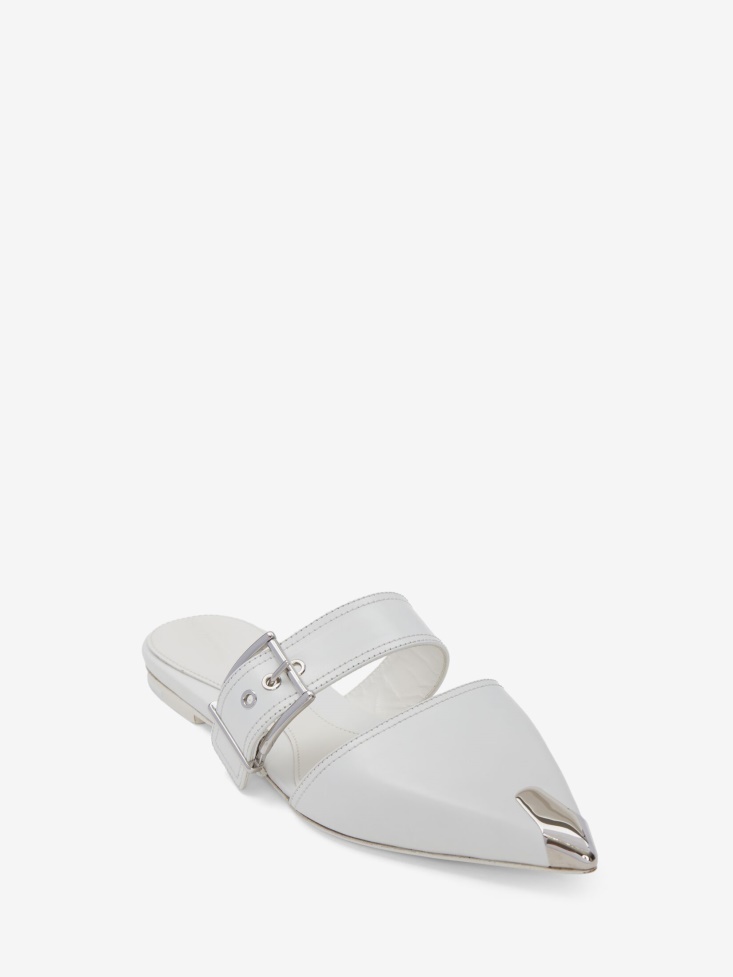 Punk Flat Mule Fashion Alexander McQueen Ivory/Silver