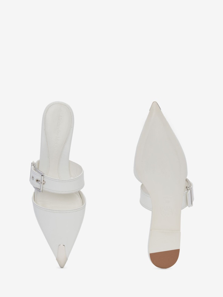 Punk Flat Mule Fashion Alexander McQueen Ivory/Silver