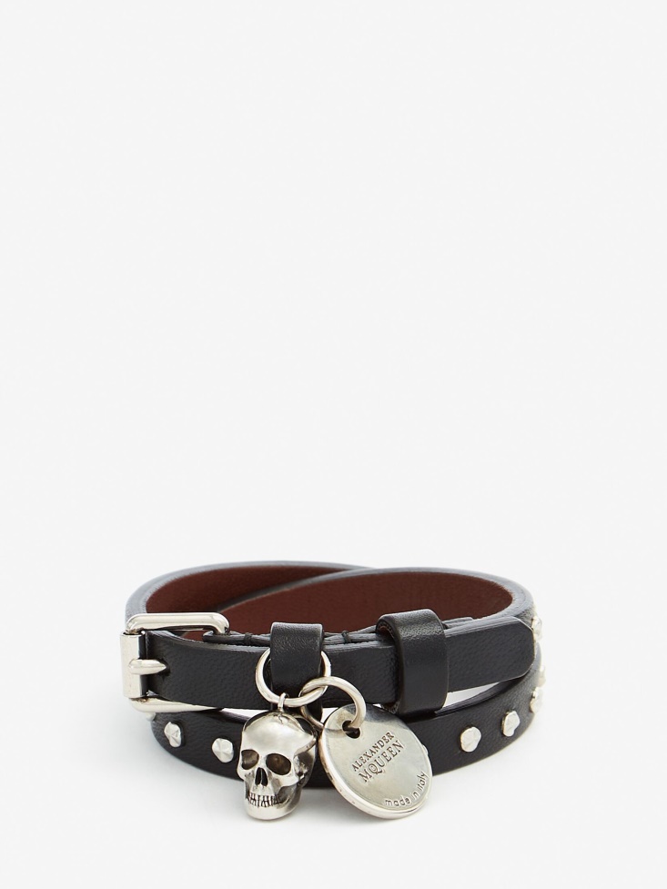 Fashion Alexander McQueen Black Men's Hammered Studs Double-Wrap Bracelet