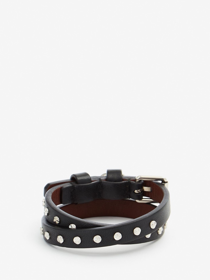 Fashion Alexander McQueen Black Men's Hammered Studs Double-Wrap Bracelet
