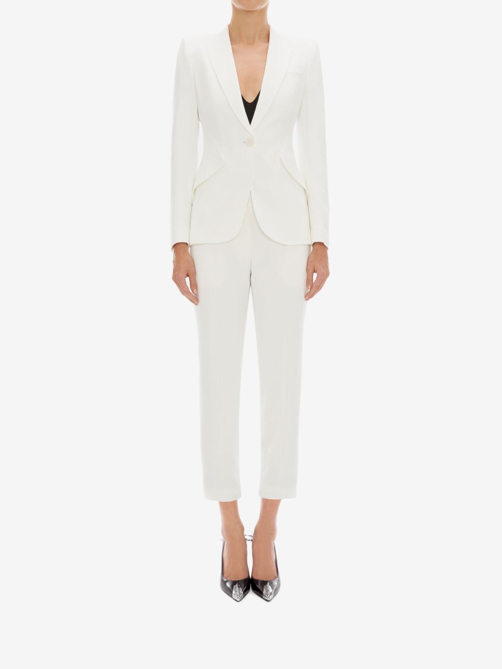 Fashion Alexander McQueen Women's Leaf Crepe Cigarette Trouser Light Ivory