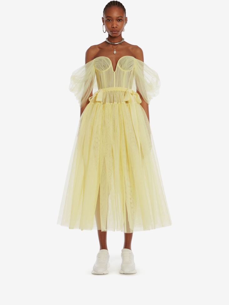 Women's Drop Shoulder Dress Yellow Fashion Alexander McQueen