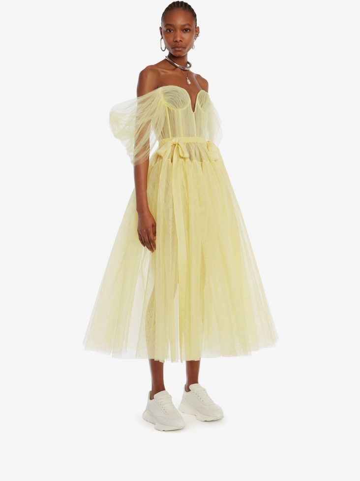 Women's Drop Shoulder Dress Yellow Fashion Alexander McQueen