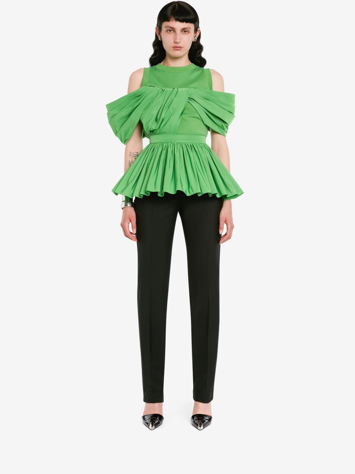 Women's Hybrid Peplum T-Shirt Fashion Alexander McQueen Acid Green