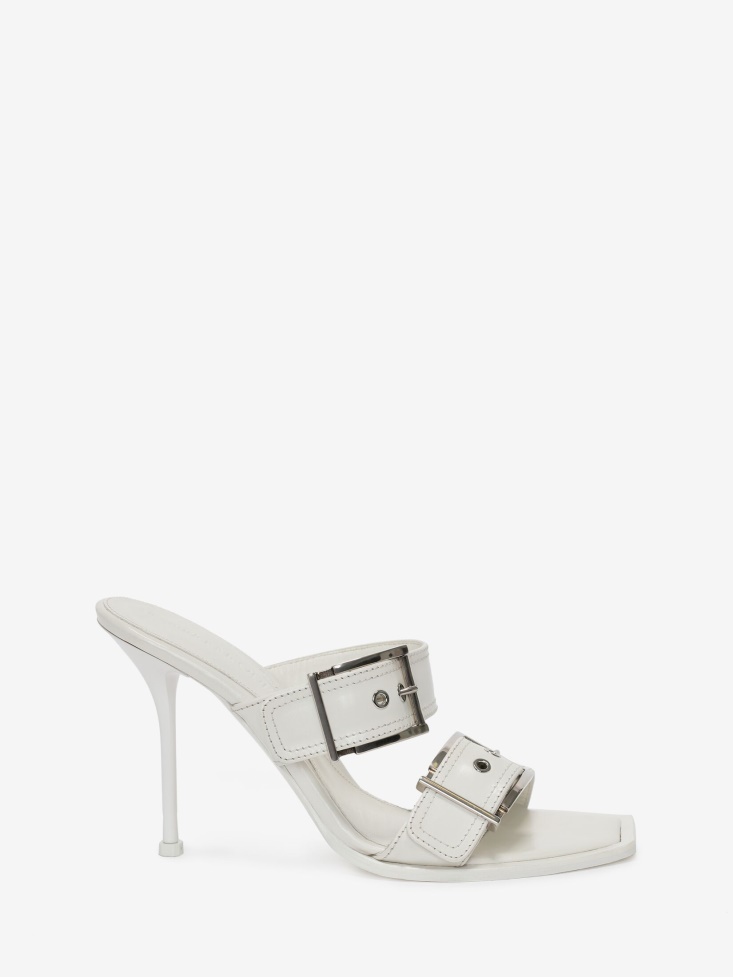 Ivory/Silver Fashion Alexander McQueen Women's Double Buckle Punk Mule