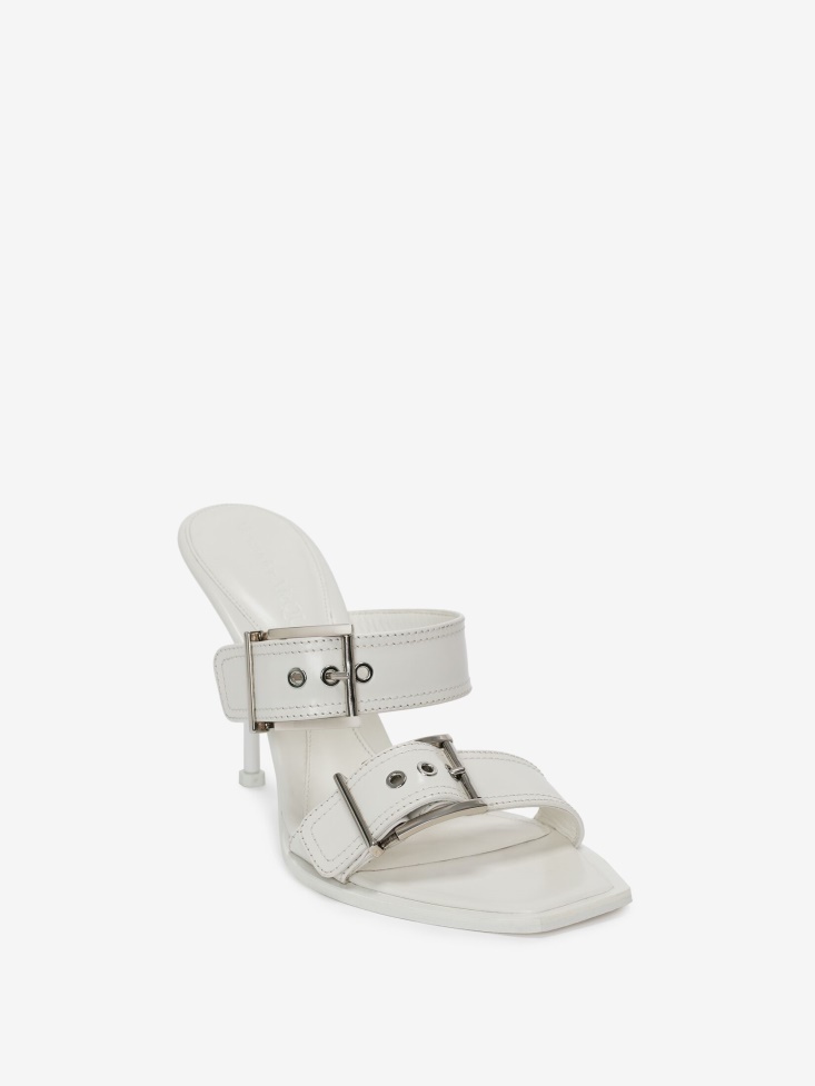 Ivory/Silver Fashion Alexander McQueen Women's Double Buckle Punk Mule