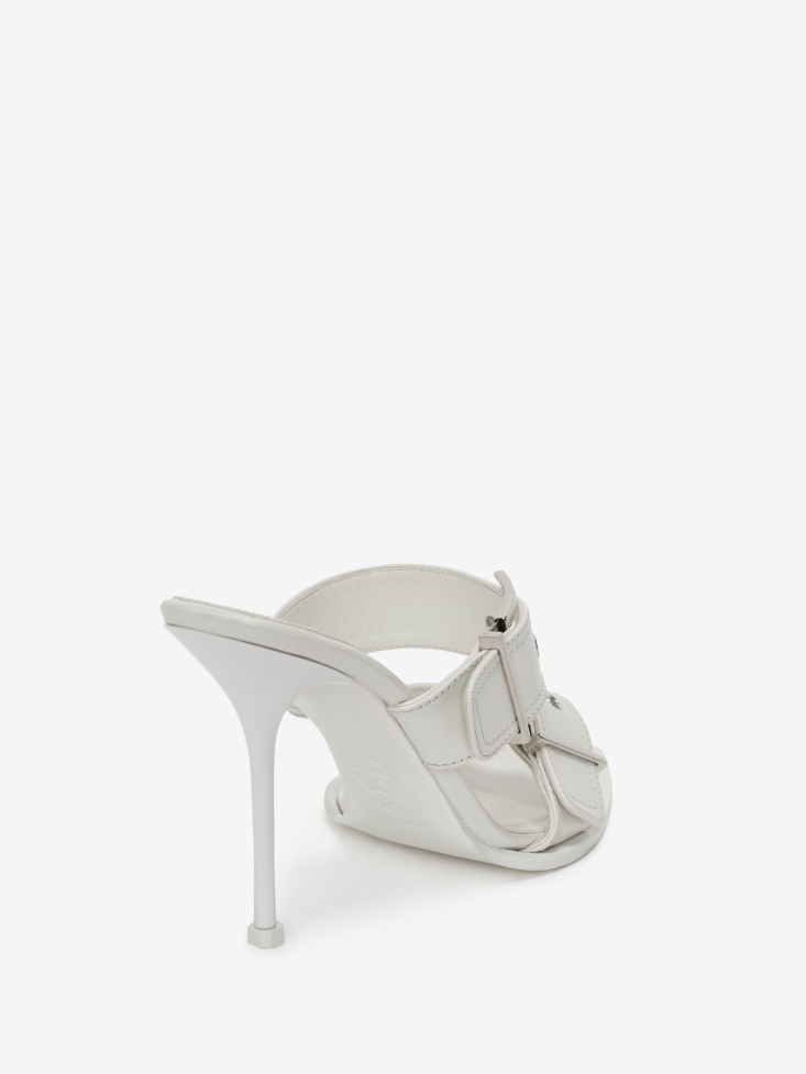 Ivory/Silver Fashion Alexander McQueen Women's Double Buckle Punk Mule