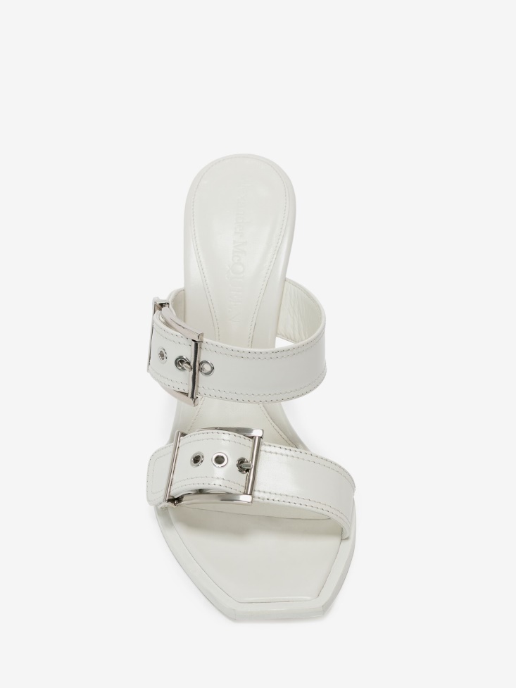 Ivory/Silver Fashion Alexander McQueen Women's Double Buckle Punk Mule