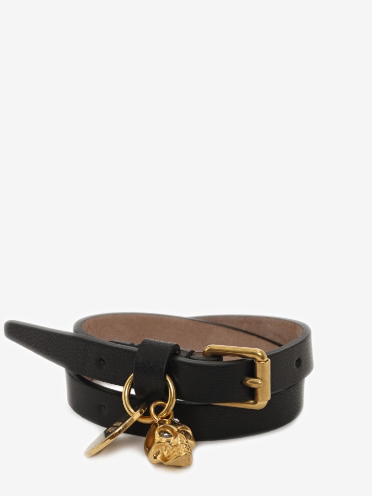Black Fashion Alexander McQueen Women's Leather Double Wrap Skull Bracelet