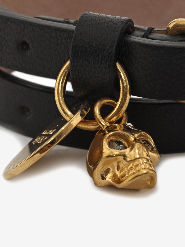 Black Fashion Alexander McQueen Women's Leather Double Wrap Skull Bracelet