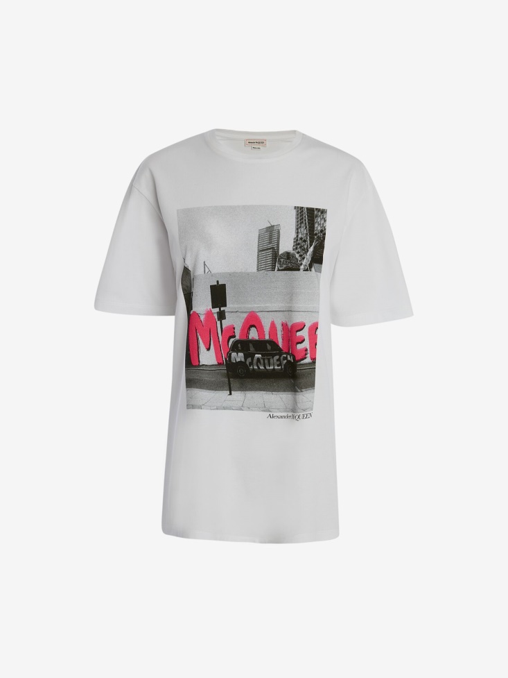 Fashion Alexander McQueen White Women's London Graffiti T-Shirt