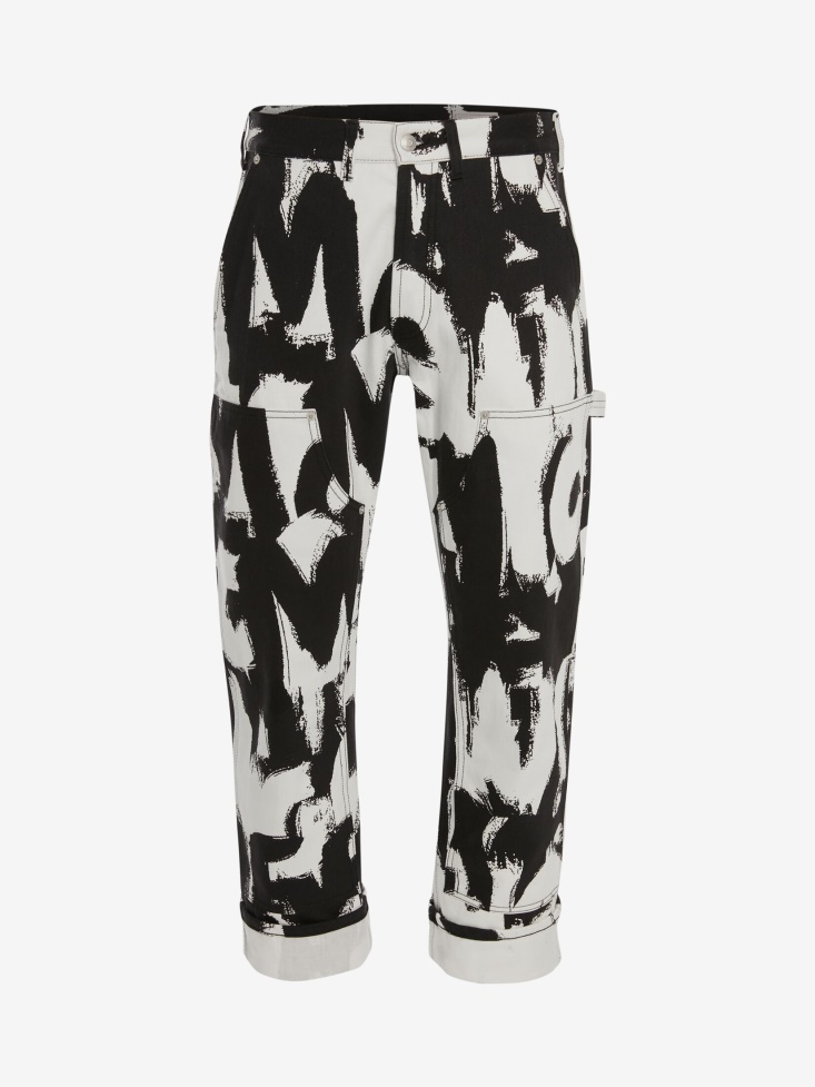 Men's in Graffiti Workwear Jeans Fashion Alexander McQueen White/Black