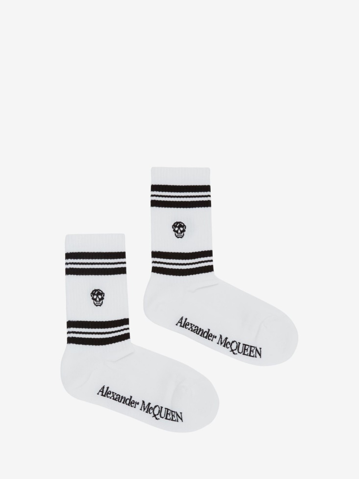 White/Black Fashion Alexander McQueen Women's Skull Sport Socks